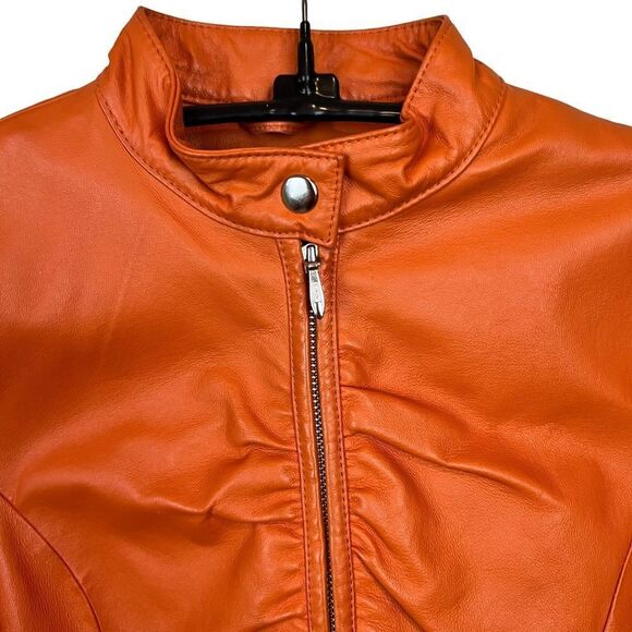 Wilson’s Leather Maxima Orange Leather Zip Moto Jacket - Picture 5 of 16